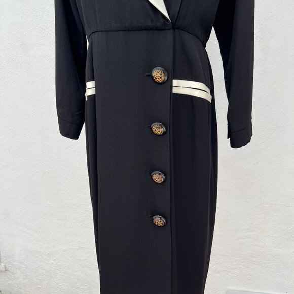Vintage 80s Danny & Nicole Black & White Midi Secretary Dress / Made in the USA - Picture 5 of 16